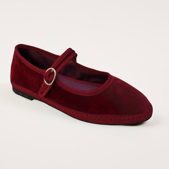 Flabelus Shoes - NWOT FLABELUS | Burgundy Velvet Mary Jane "LUCRECIA" Flats